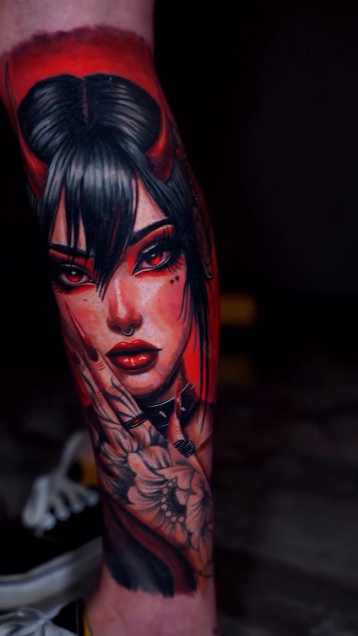 Tattoo by @dc.aart — dark_realism, trash_polka