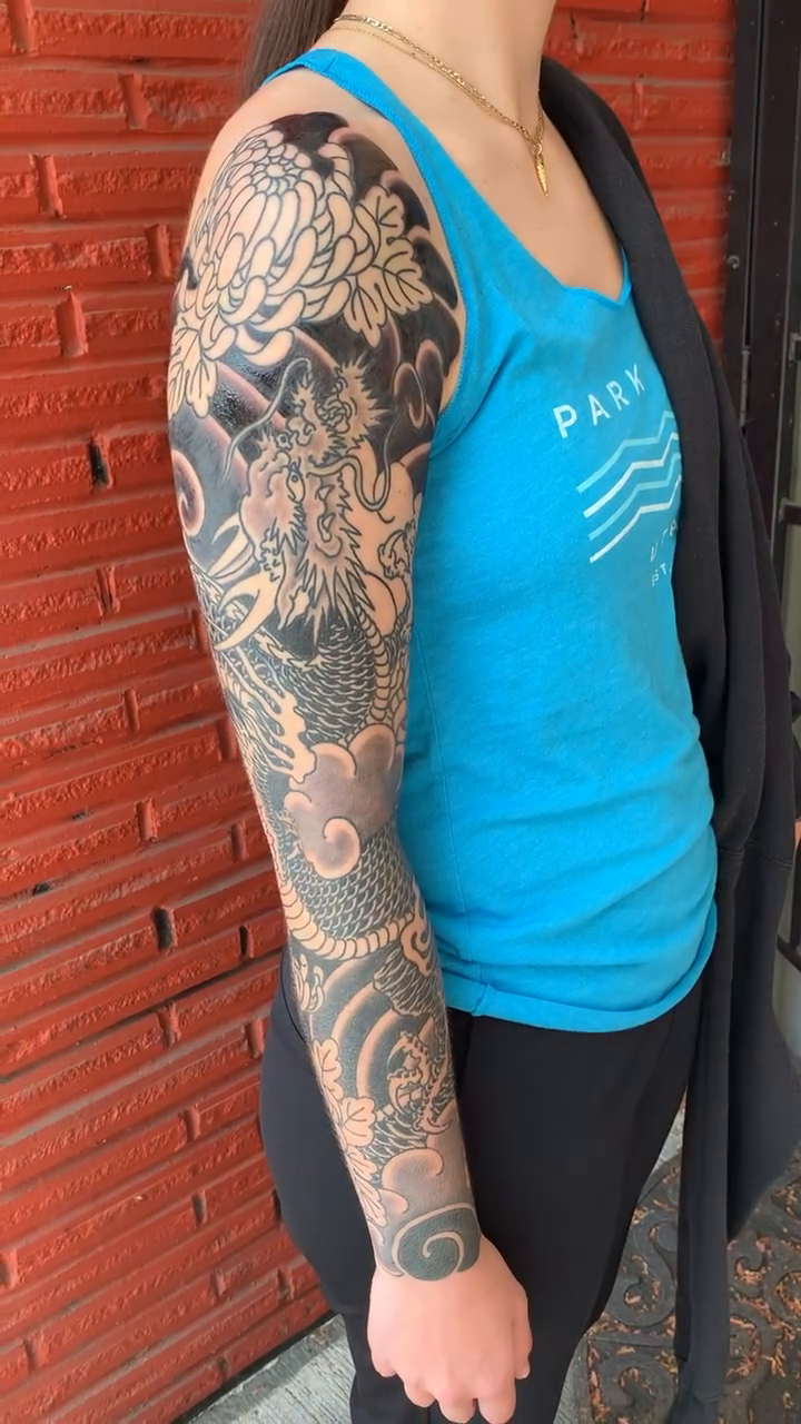 Tattoo by @m6o6i6 โ japanese_irezumi, black_and_grey