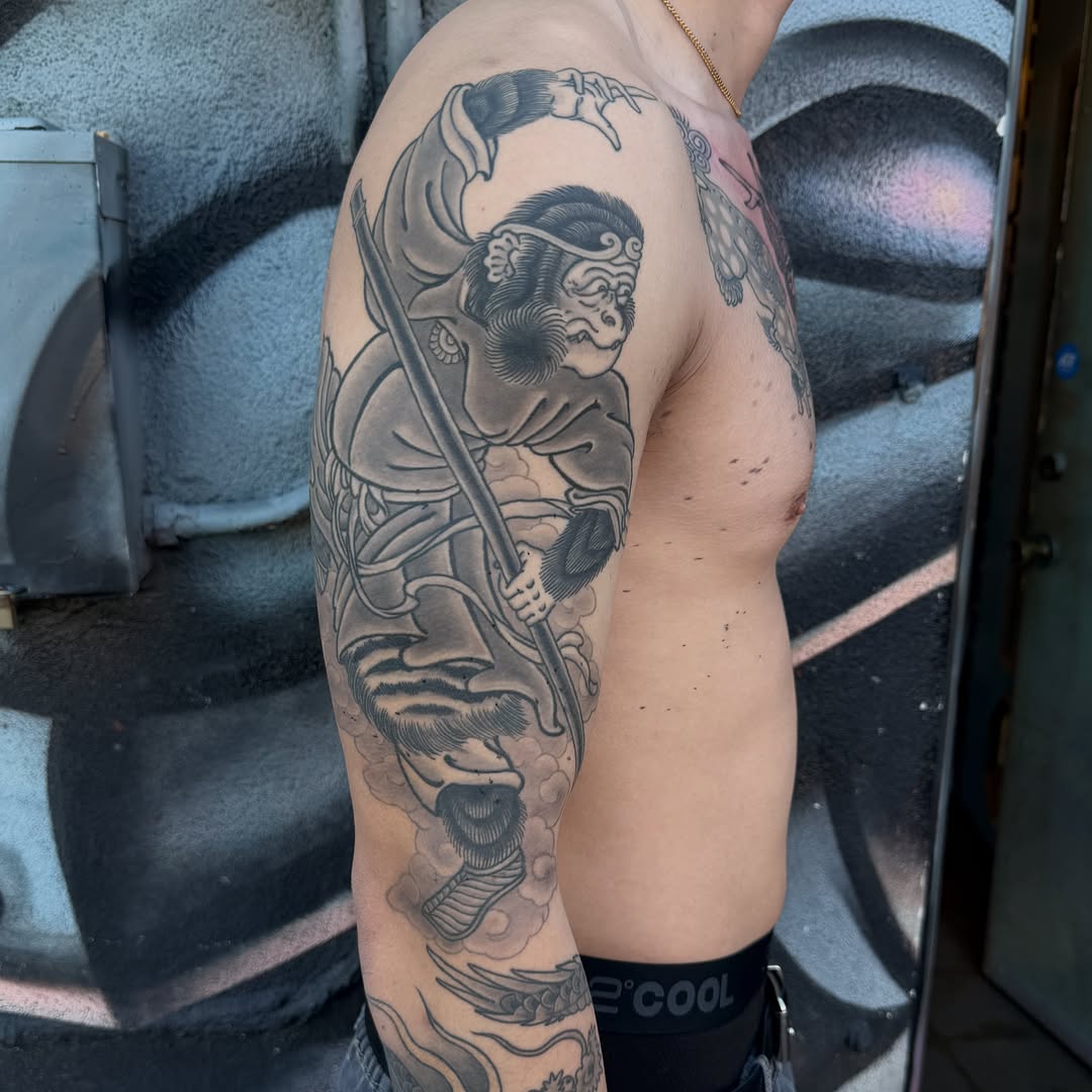 Tattoo by @markpeoplestattoos — japanese_irezumi, black_and_grey