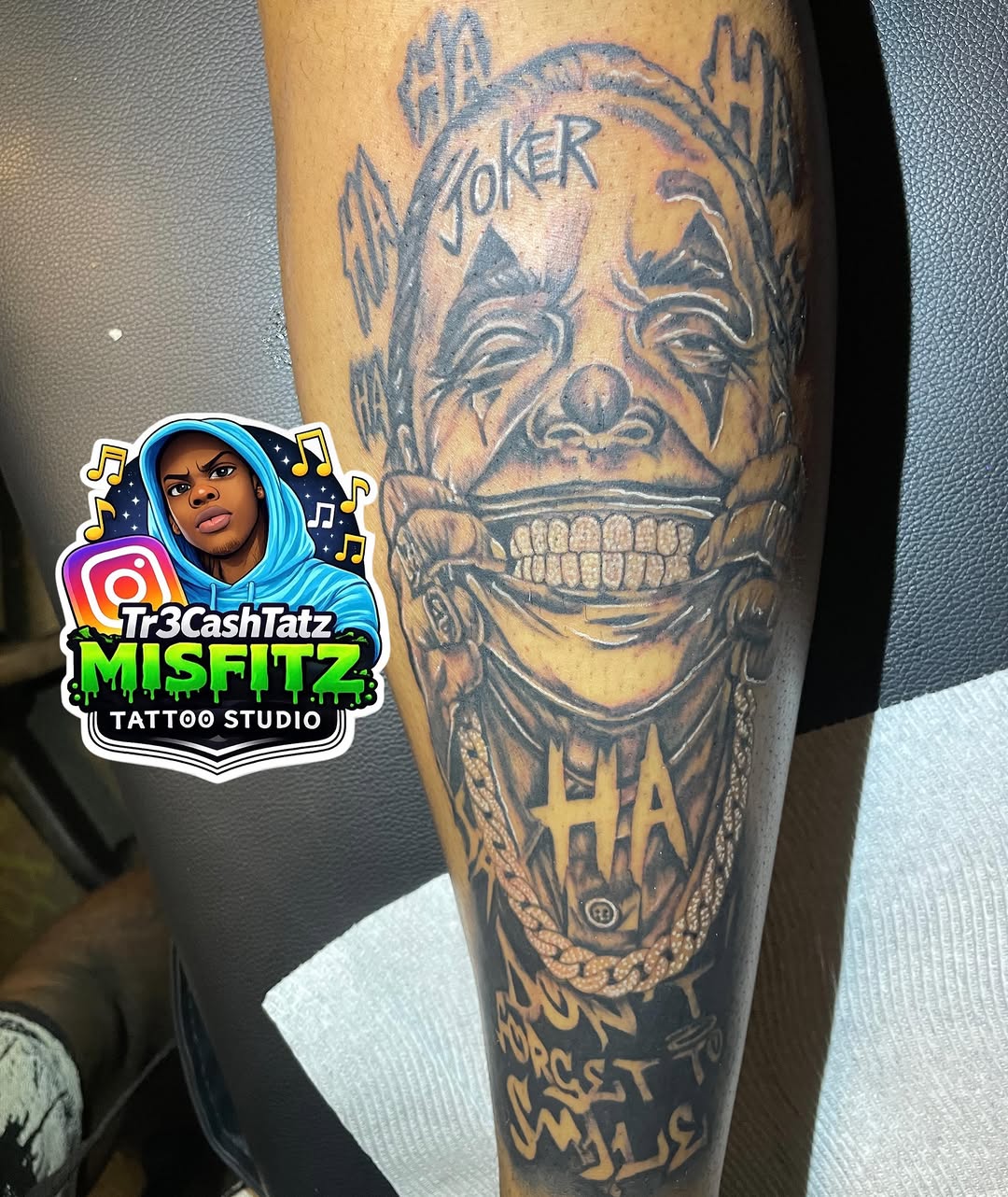 Tattoo by @tr3cashtats — black_and_grey, illustrative