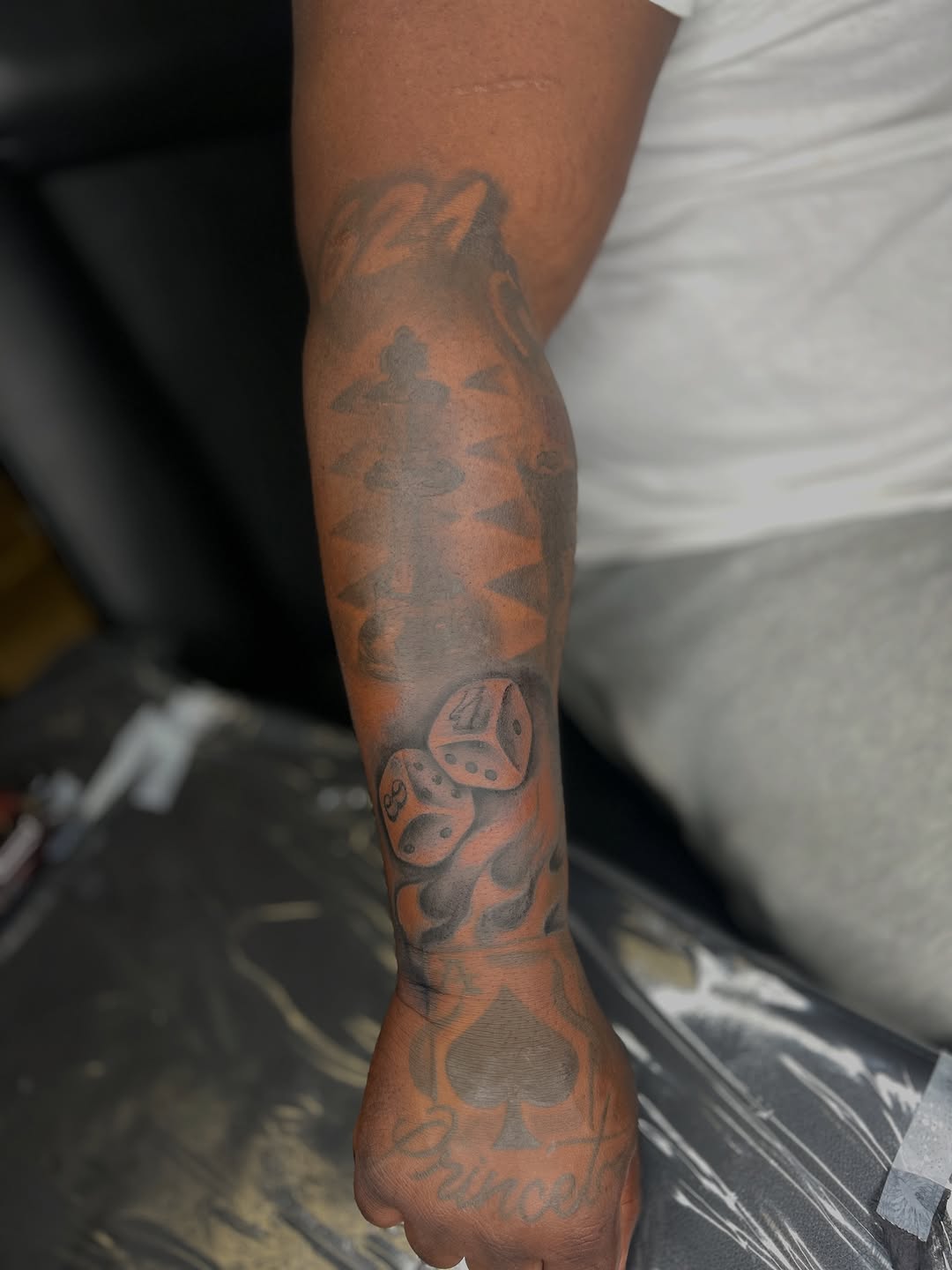 Tattoo by @misfitink — black_and_grey, chicano