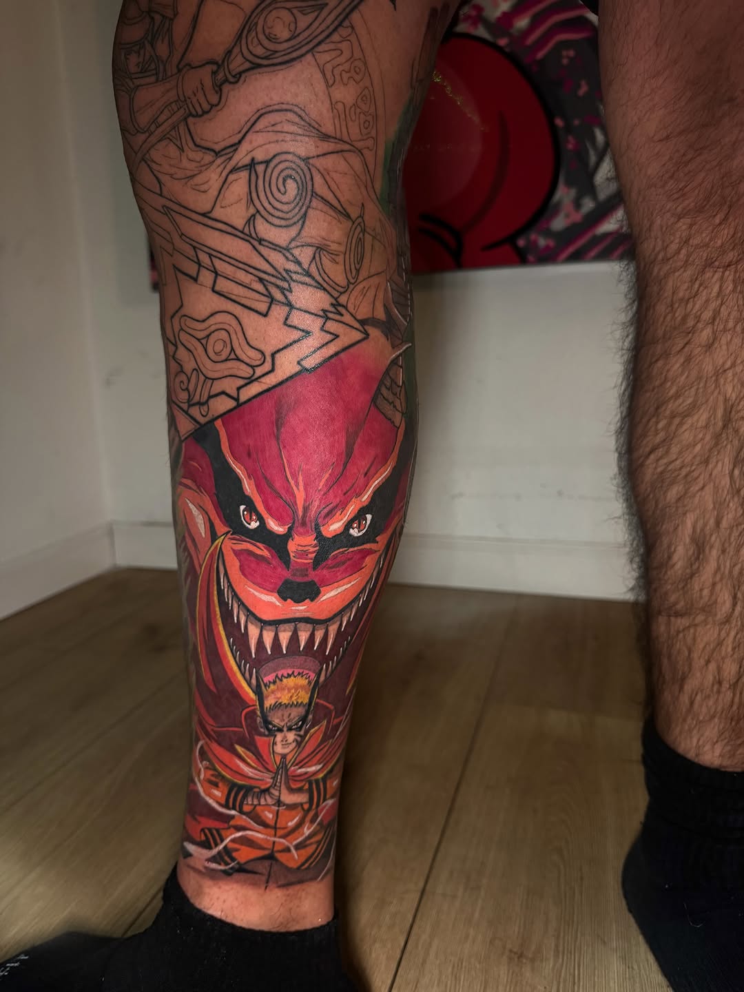 Tattoo by @spin_ink — anime, black_and_grey