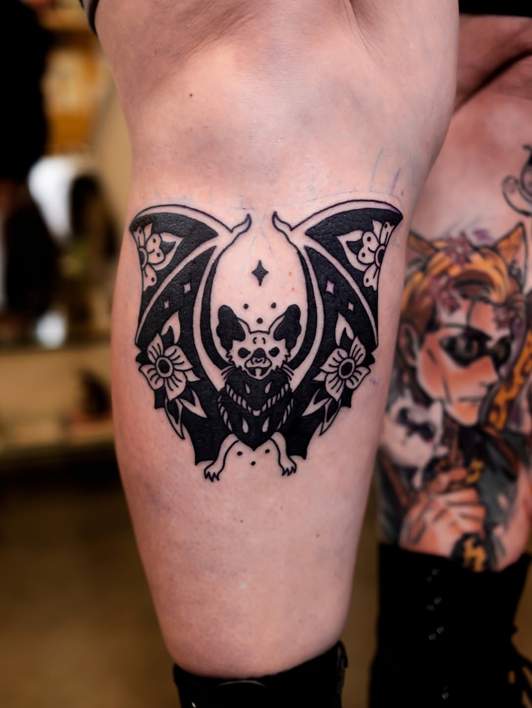 Tattoo by @sadcattattoo — blackwork