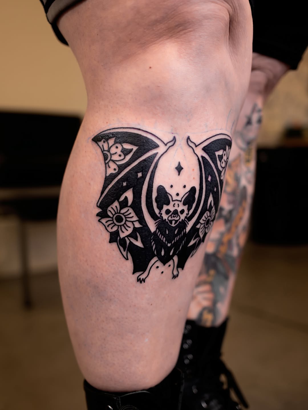 Tattoo by @sadcattattoo — blackwork