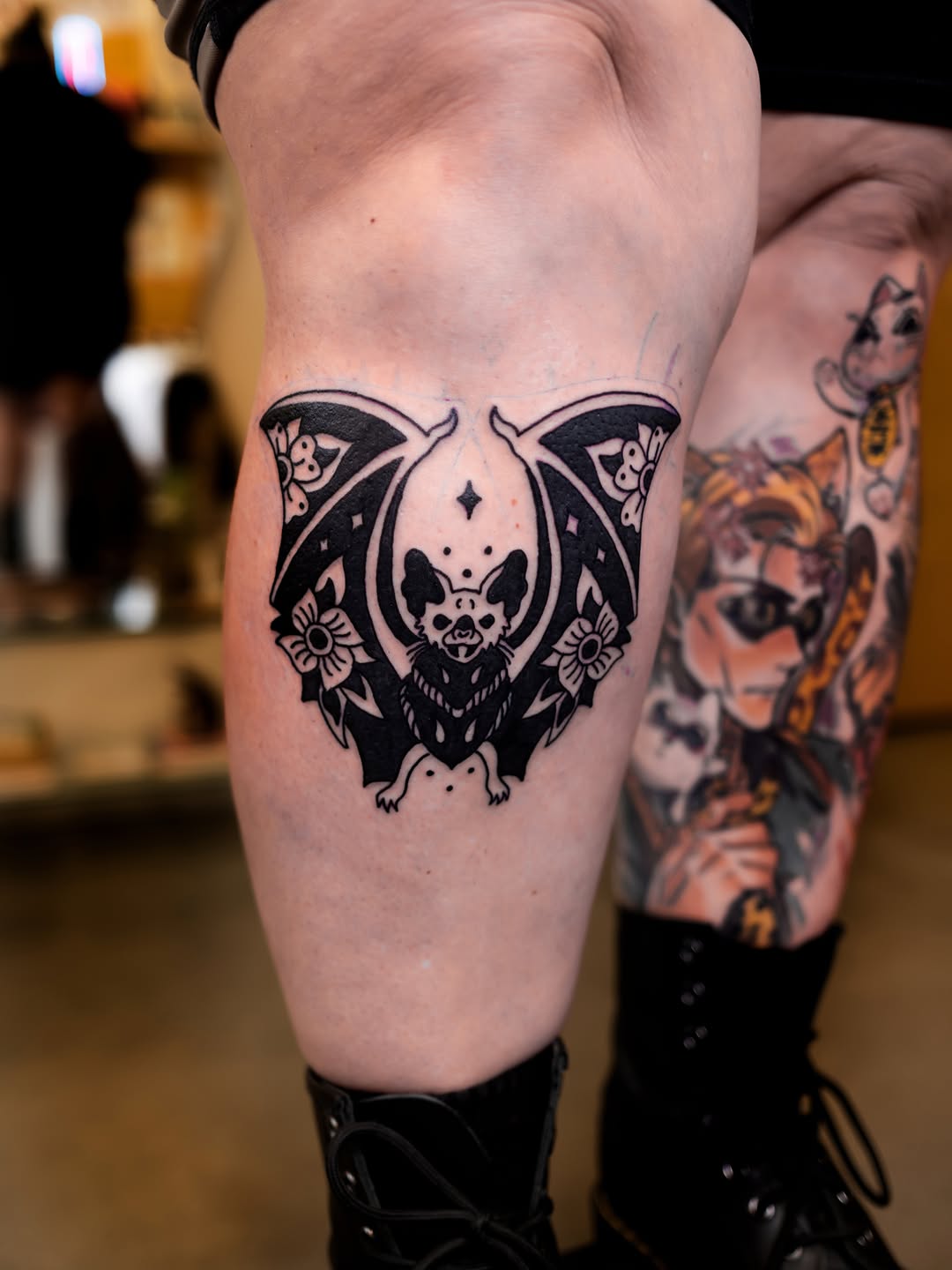 Tattoo by @sadcattattoo — blackwork