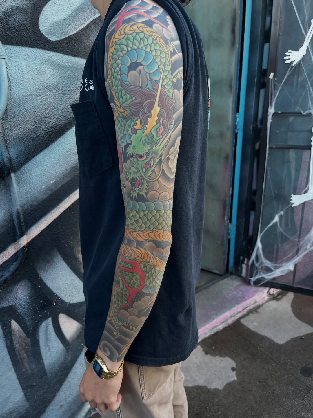 Tattoo by @markpeoplestattoos — japanese_irezumi, black_and_grey