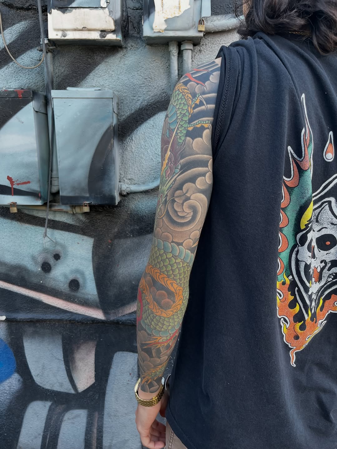 Tattoo by @markpeoplestattoos — japanese_irezumi, black_and_grey