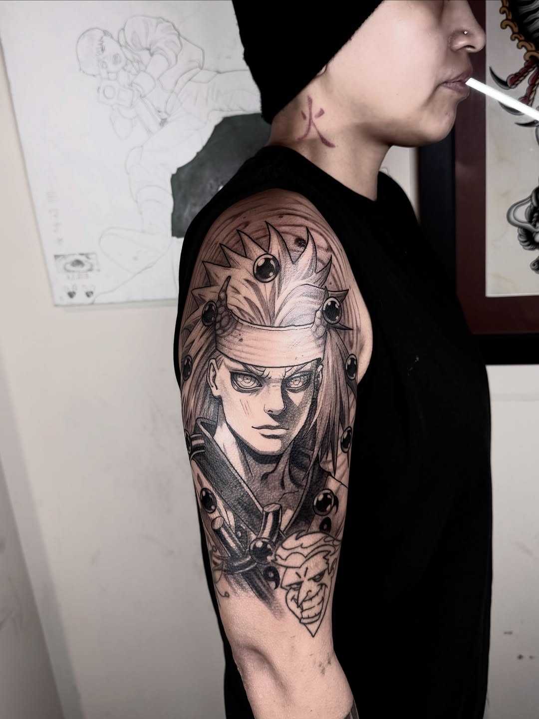Tattoo by @marcusmartineztattoo β anime, black_and_grey