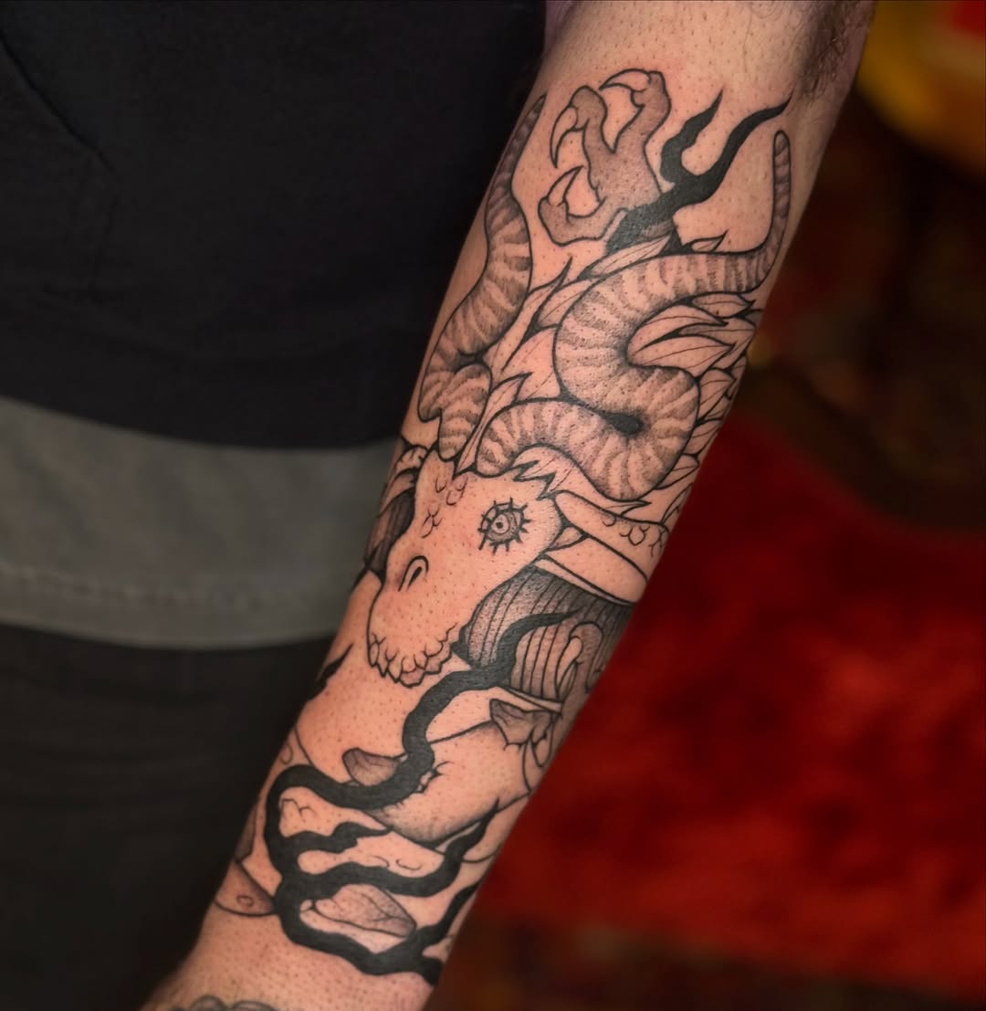 Tattoo by @_haloink_ — illustrative, black_and_grey