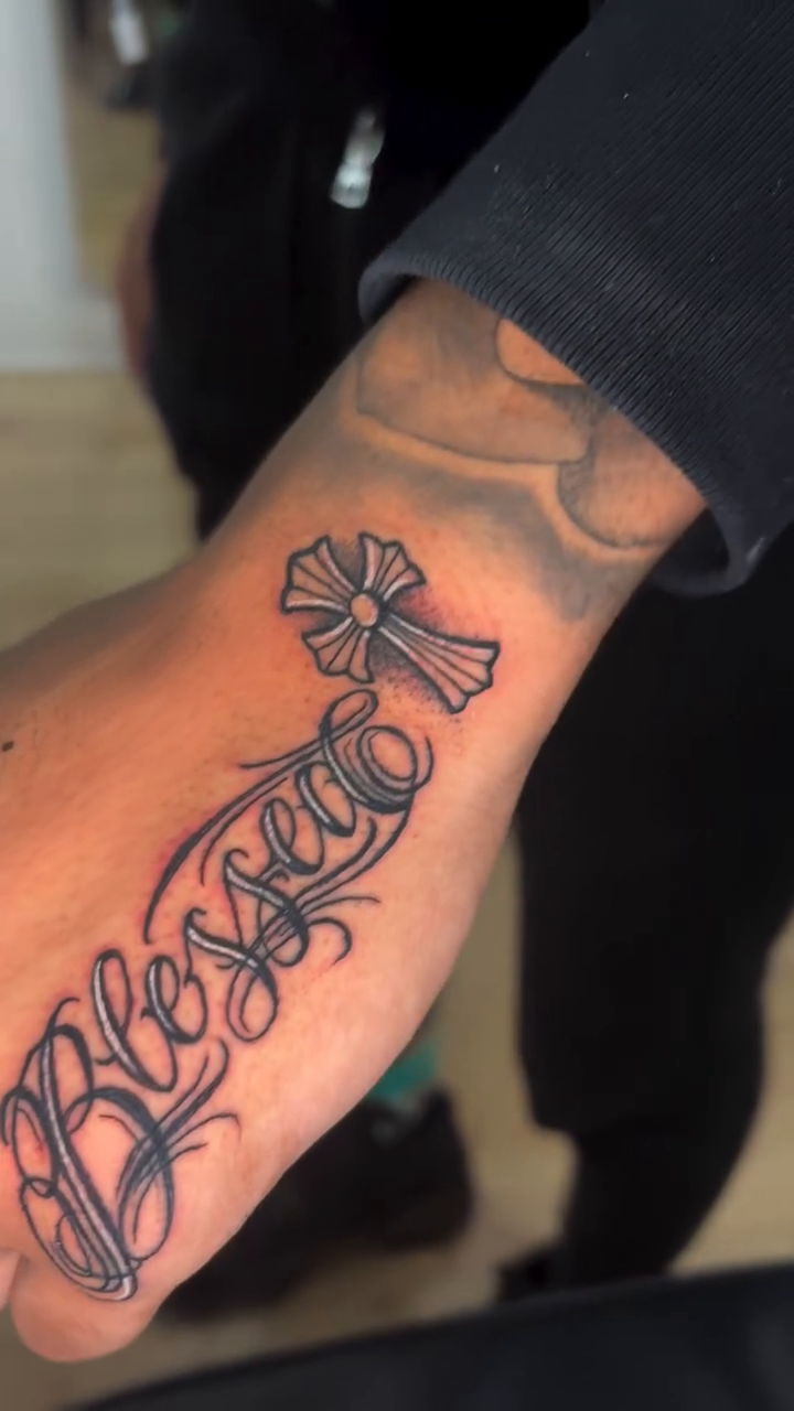 Tattoo by @teeski_ink — lettering_script, fine_line