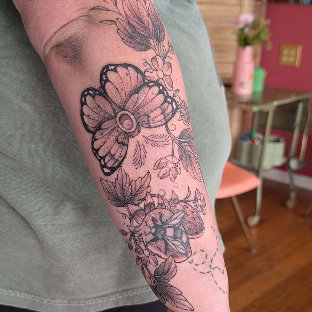 Tattoo by @randi.ink — black_and_grey, fine_line