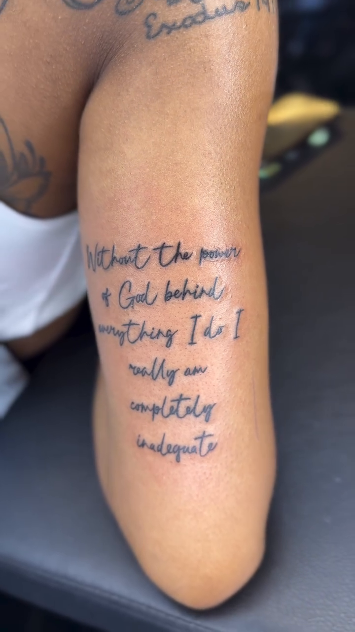 Tattoo by @thatsmy_jay — lettering_script, illustrative