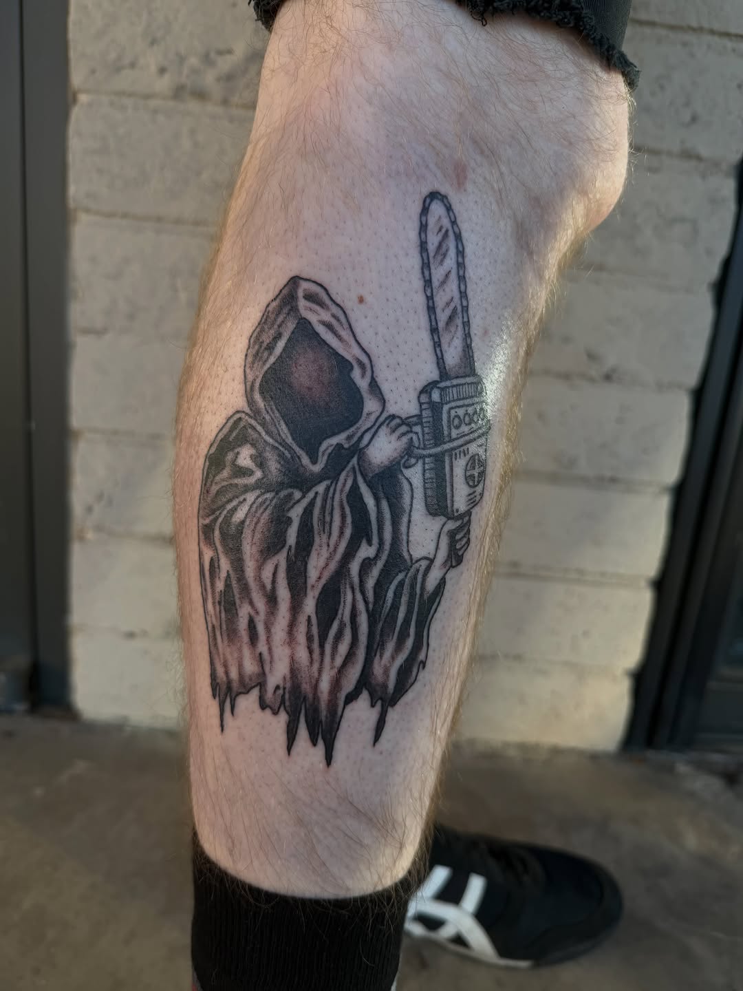 Tattoo by @kaylaj_tattoos — black_and_grey, dark_realism