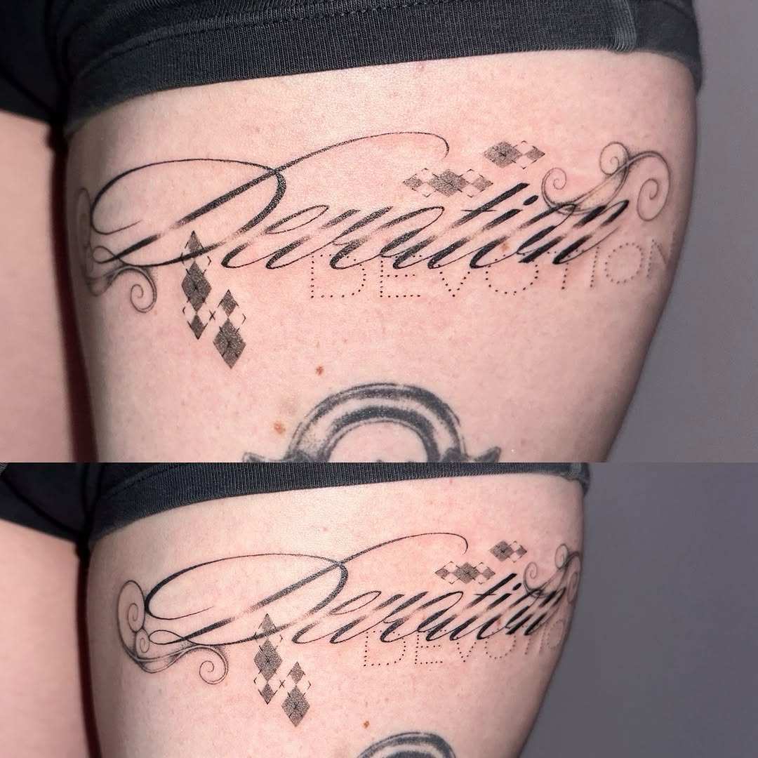 Tattoo by @sofia.tats โ lettering_script, fine_line