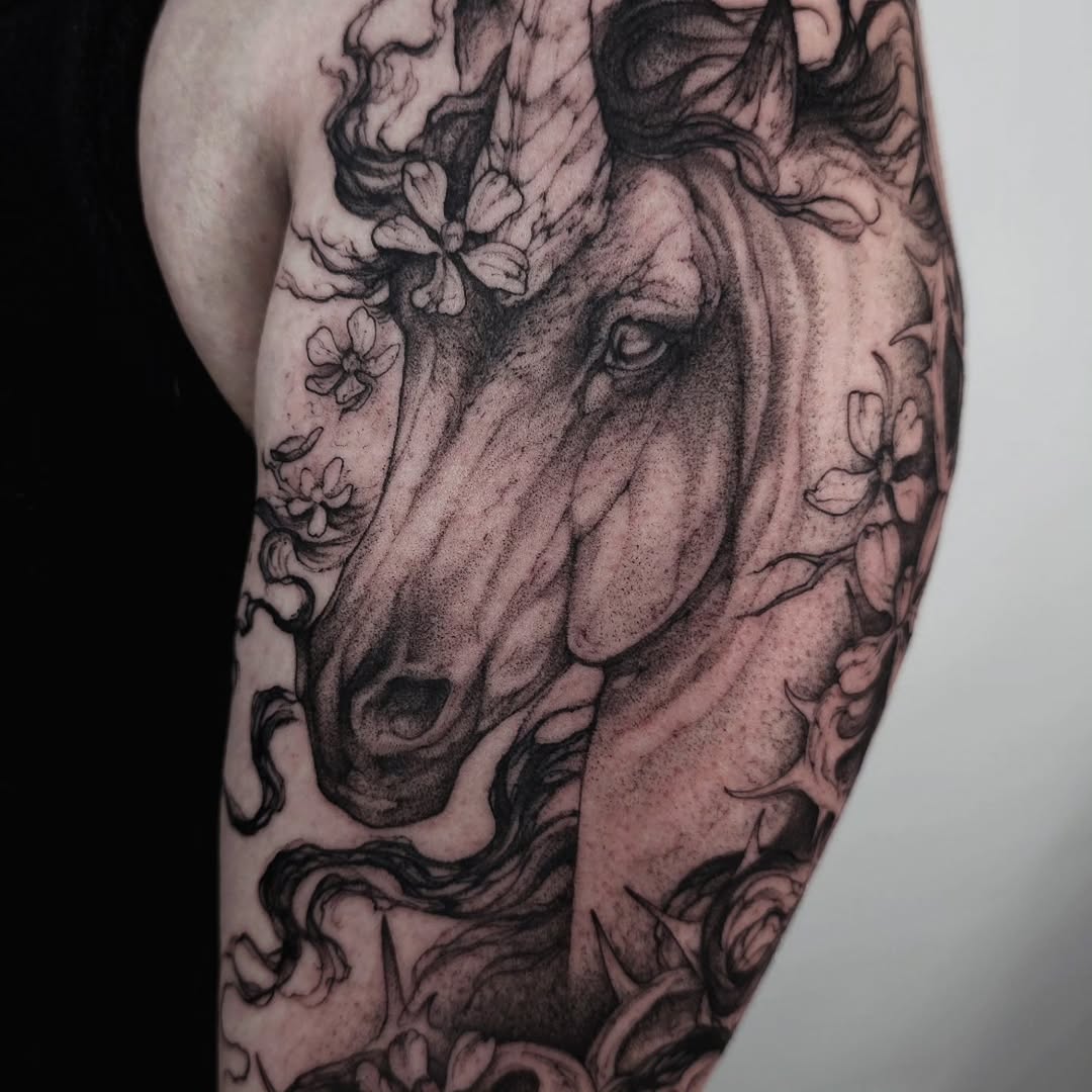 Tattoo by @gargeist — realism, dotwork