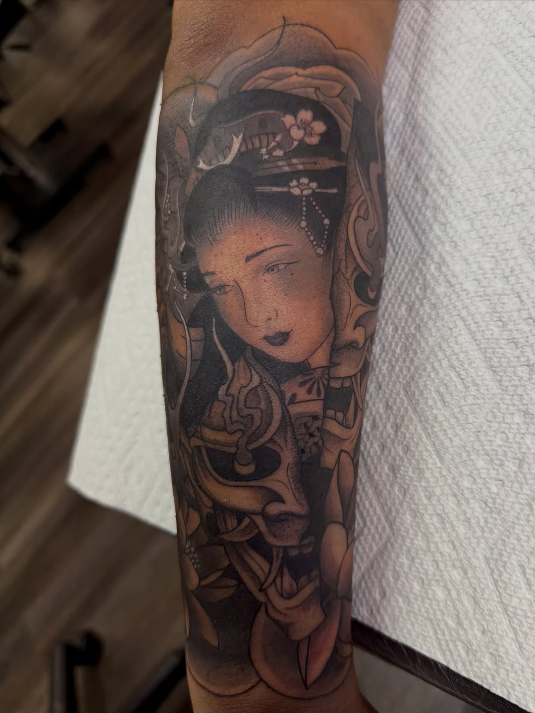 Tattoo by @lildebbie214 — japanese_irezumi, black_and_grey
