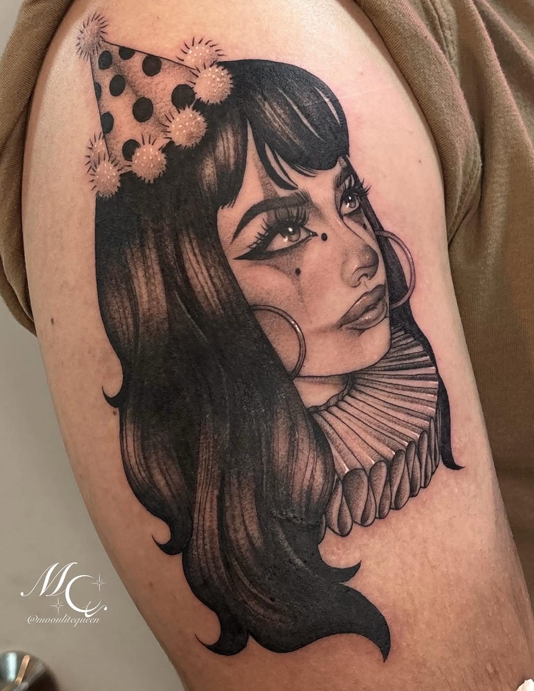 Tattoo by @moonlitequeentattooist — black_and_grey, realism