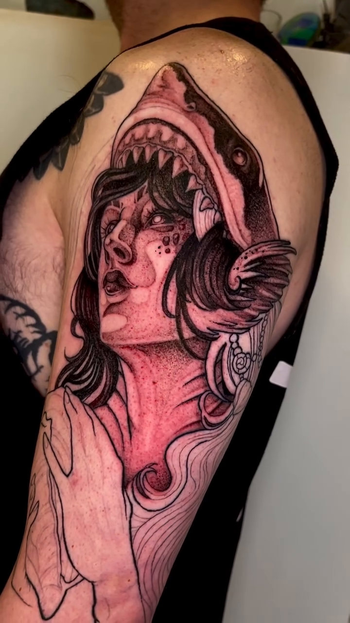Tattoo by @madbowen.tattoos — dark_realism, trash_polka