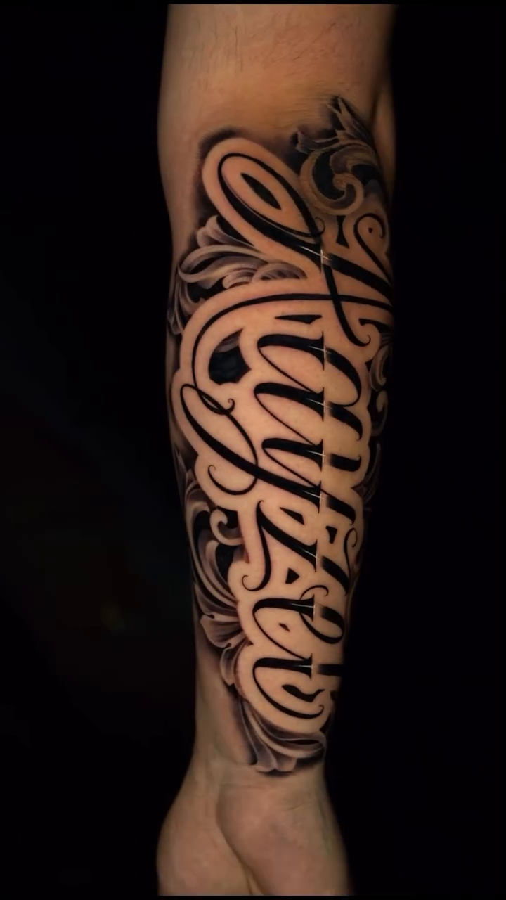 Tattoo by @salvador.tattoos — lettering_script, illustrative