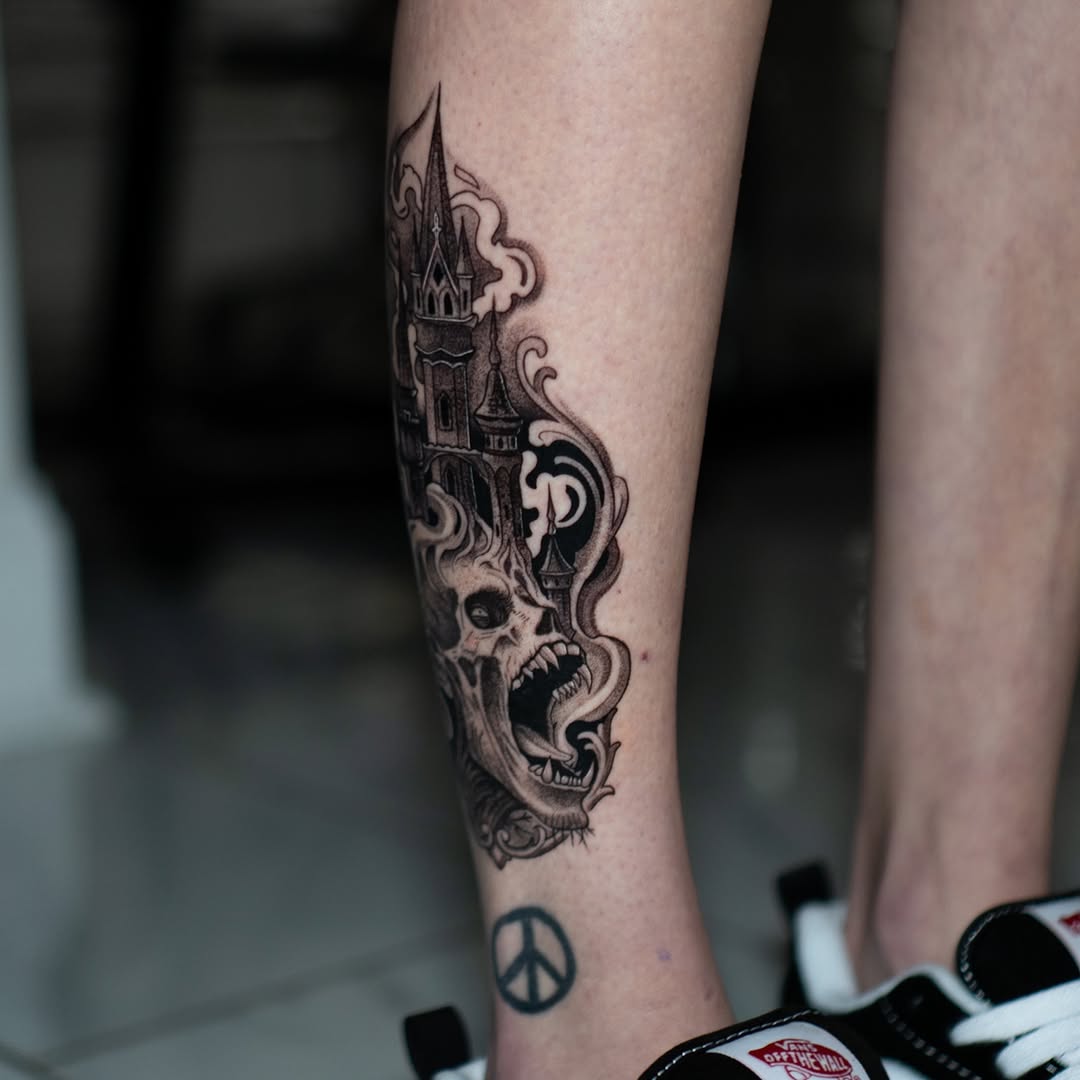 Tattoo by @inkdrunkjorden โ dark_realism, blackwork