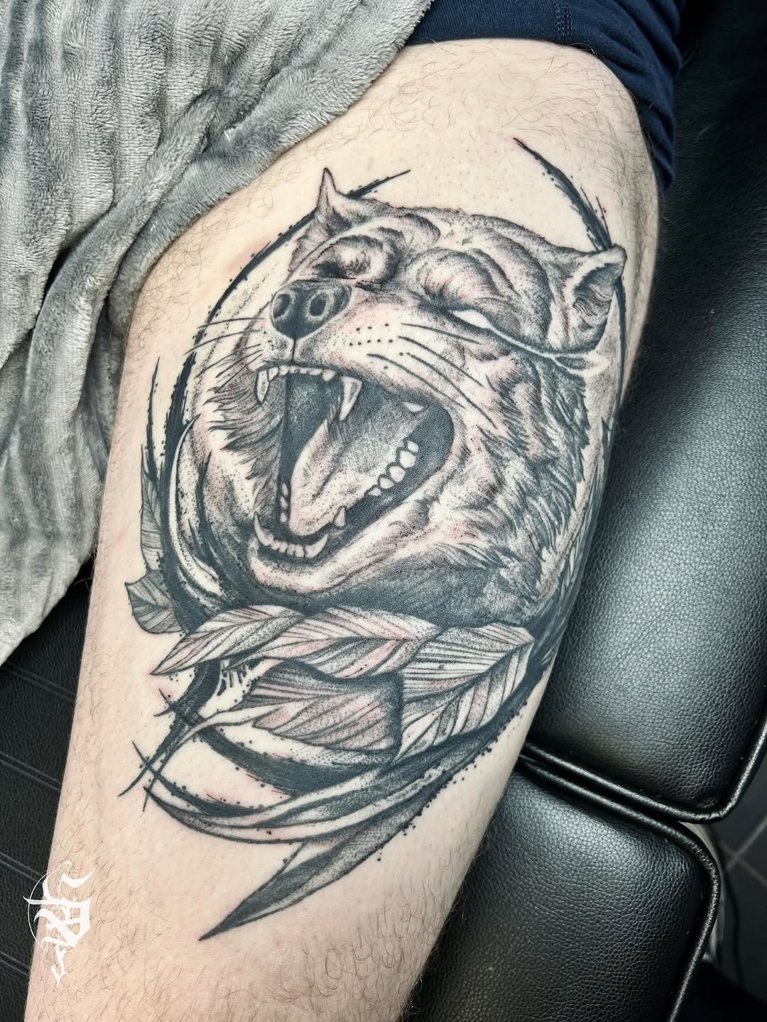 Tattoo by @foxhead_tattoo — realism, black_and_grey