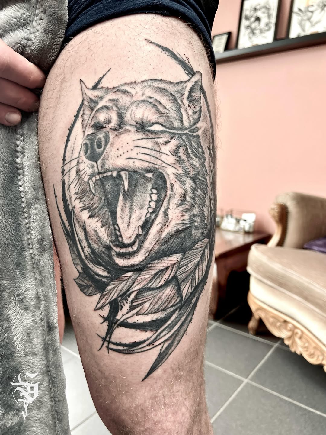 Tattoo by @foxhead_tattoo — realism, black_and_grey