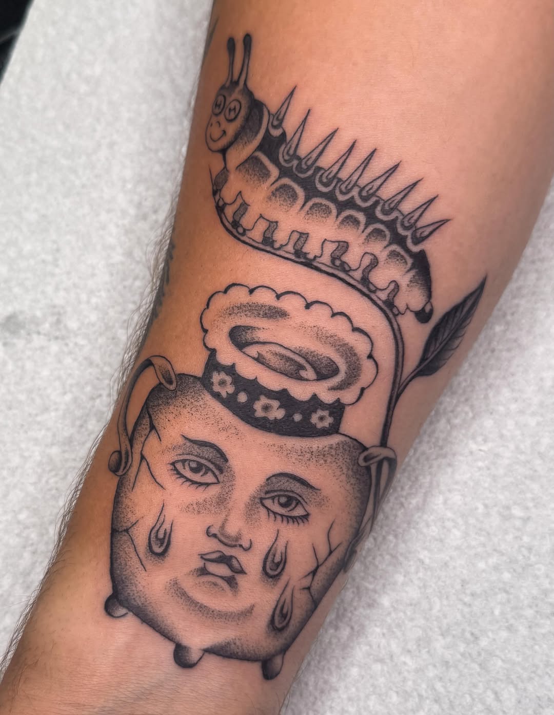 Tattoo by @rinoski.tattoo — illustrative, black_and_grey