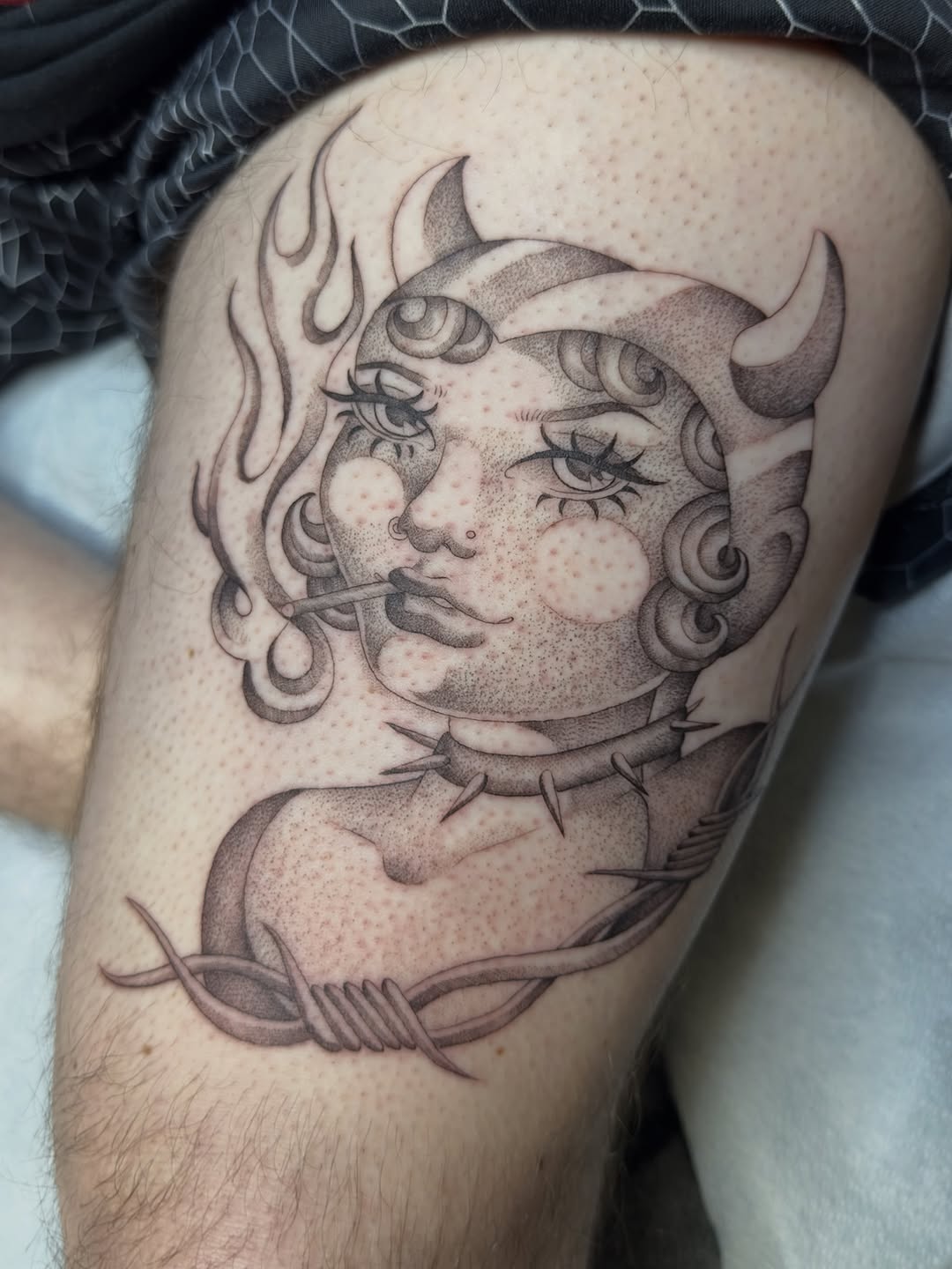 Tattoo by @tiffany.btattoos — black_and_grey, dotwork