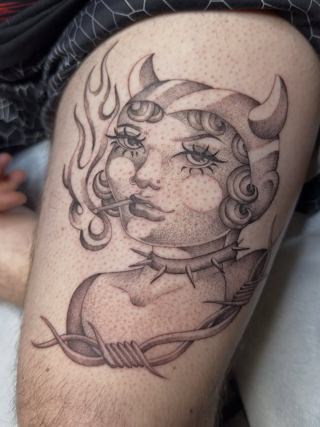 Tattoo by @tiffany.btattoos — dotwork, chicano