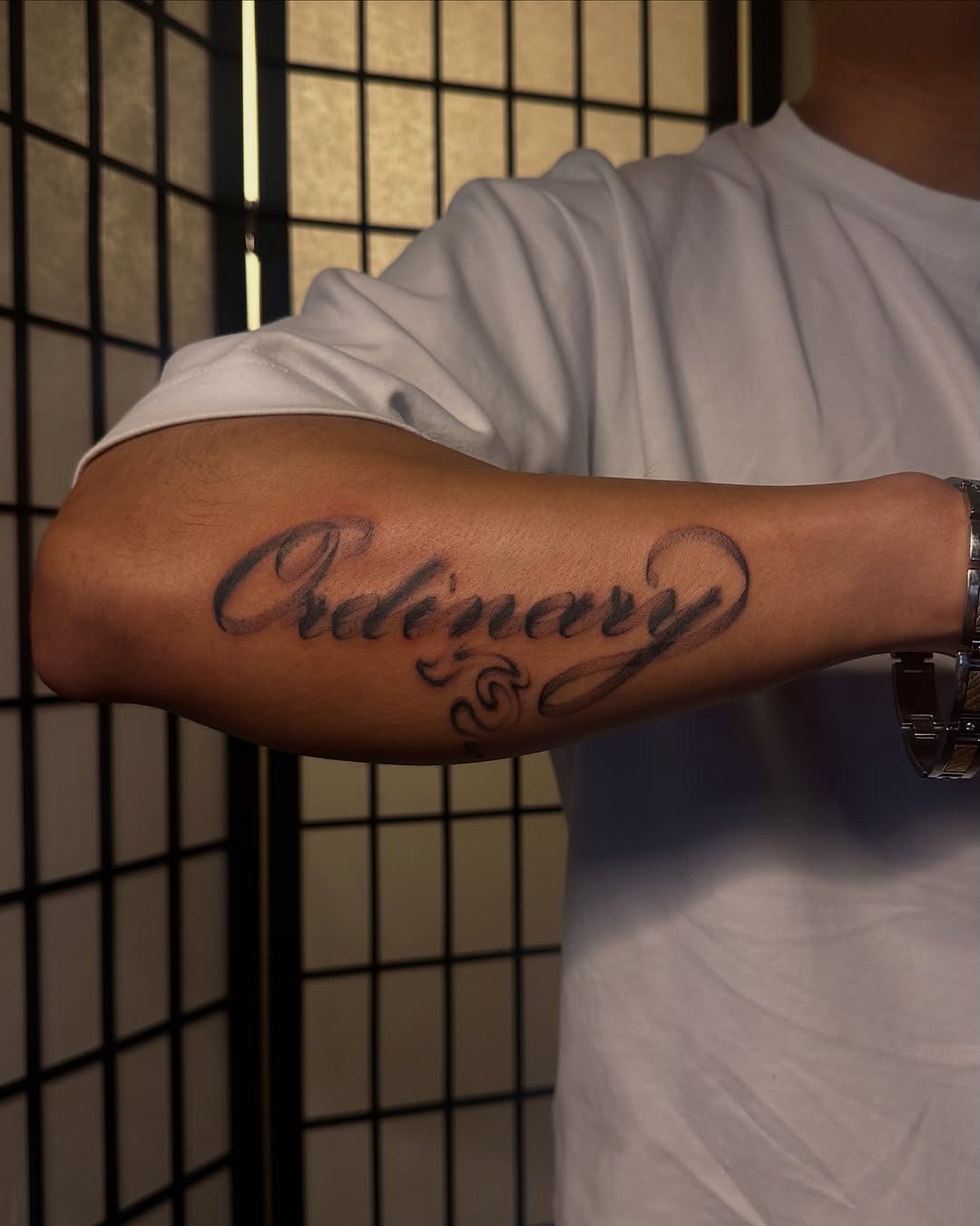 Tattoo by @irezumijun — lettering_script, black_and_grey