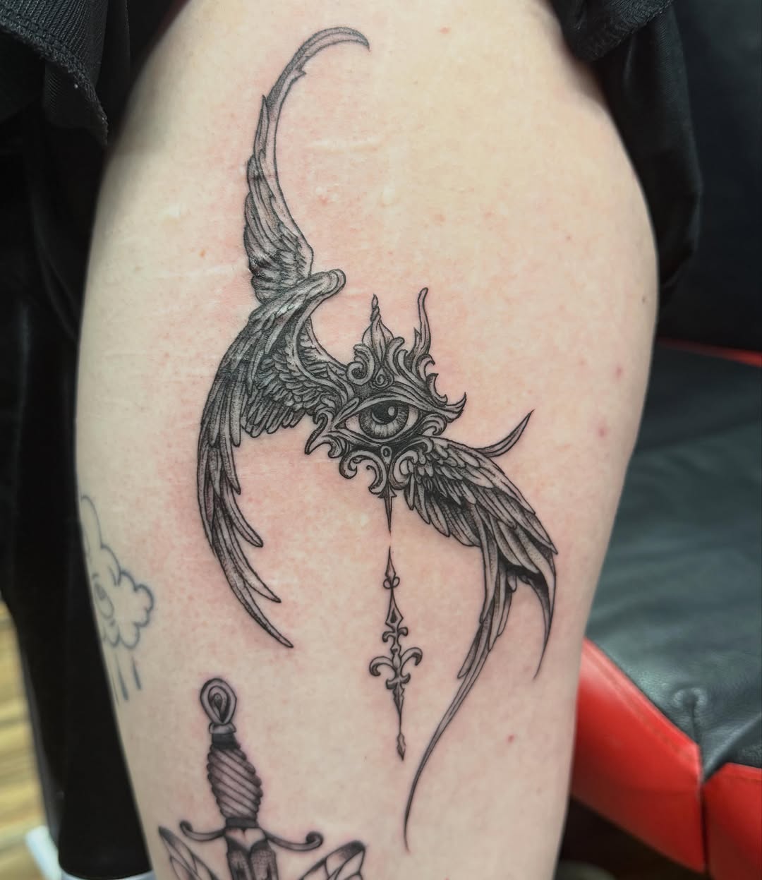 Tattoo by @loui_lays_ink — black_and_grey, ornamental