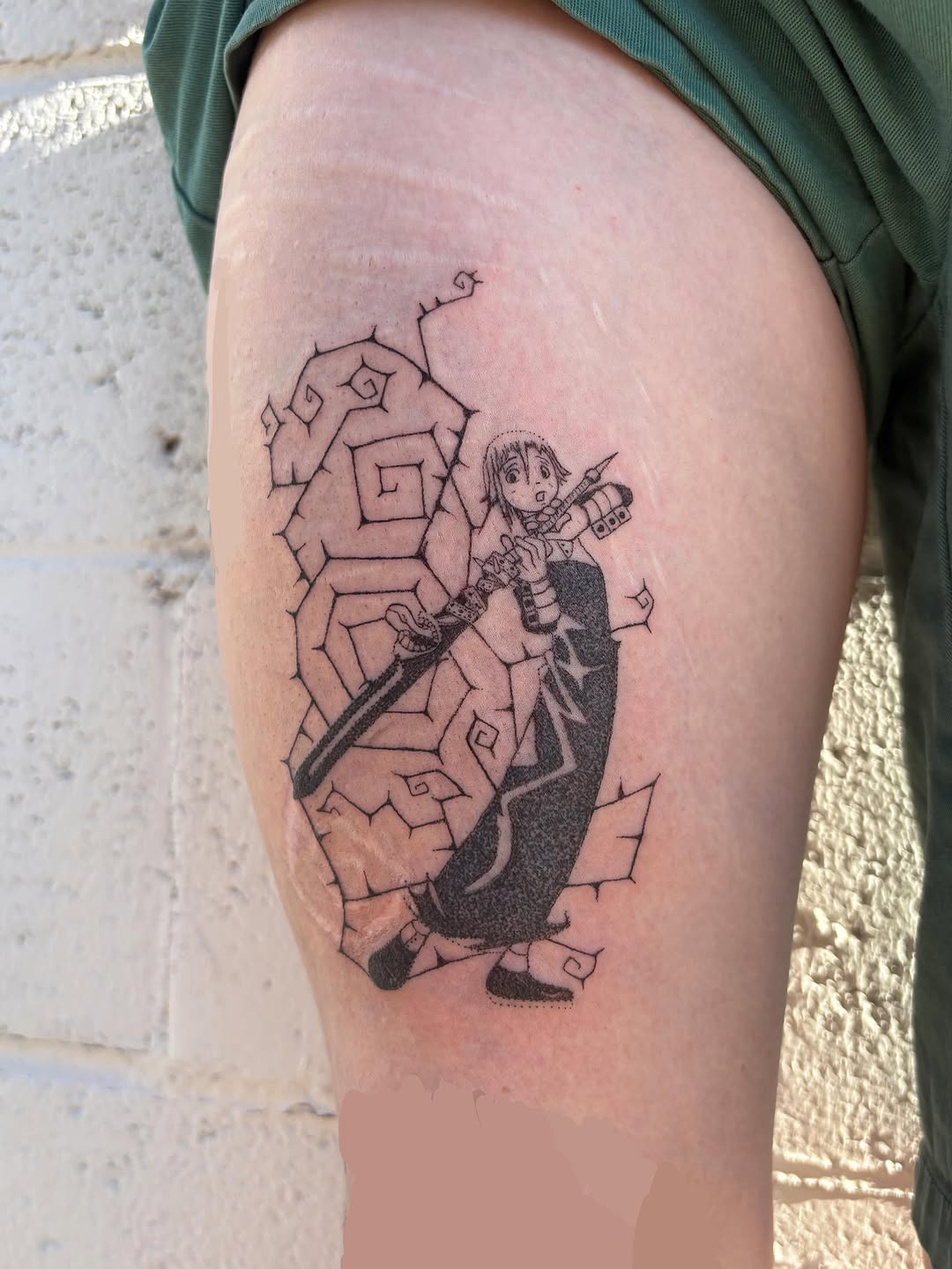 Tattoo by @apricot.pokes β anime, black_and_grey