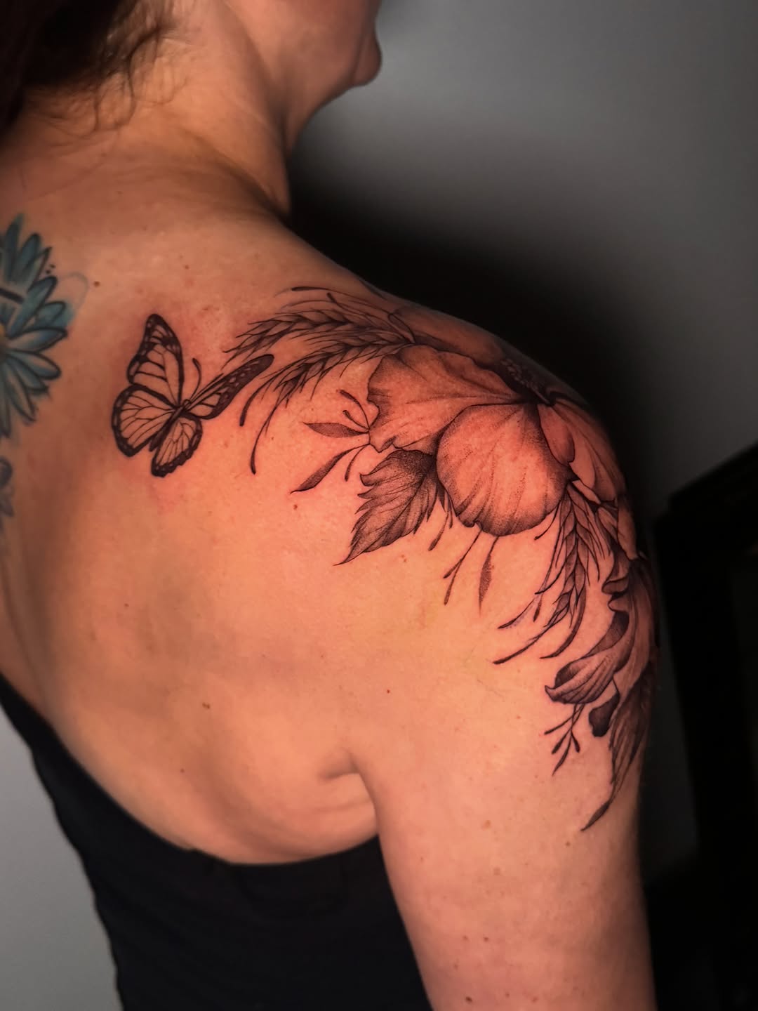 Tattoo by @squidink.ks — black_and_grey, fine_line