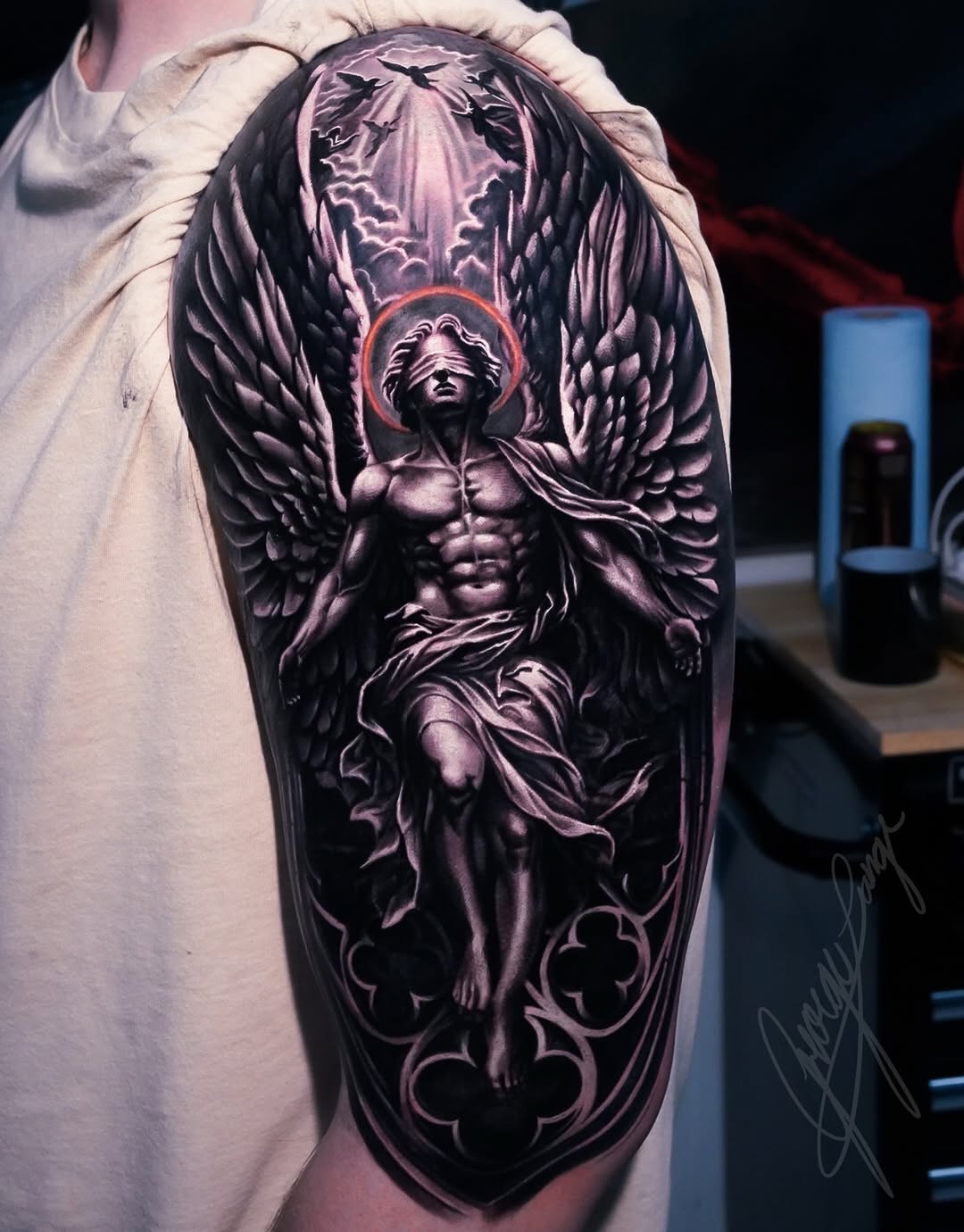 Tattoo by @lange_tattoo β realism, black_and_grey