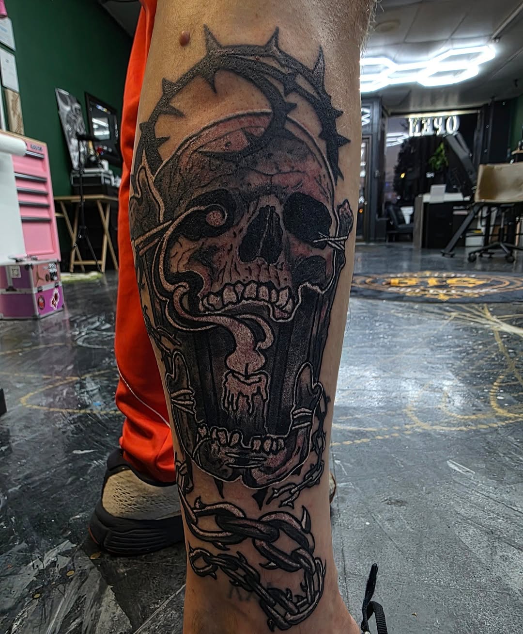 Tattoo by @bassheadtattoos — dark_realism, black_and_grey