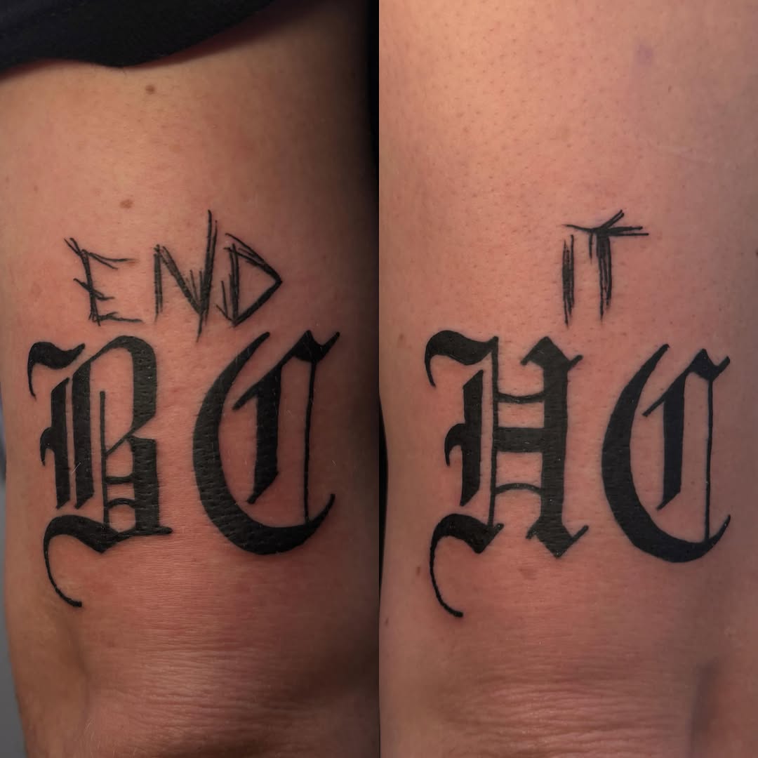 Tattoo by @sarahsynystertattoos — lettering_script, blackwork