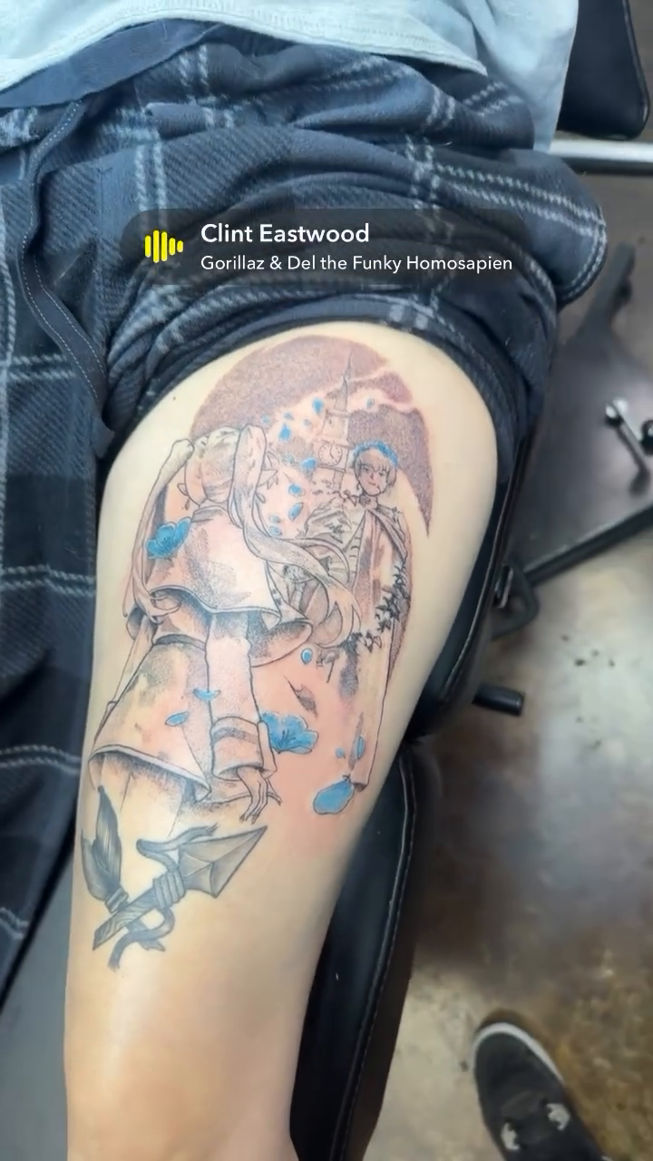 Tattoo by @bboyemo — anime, fine_line
