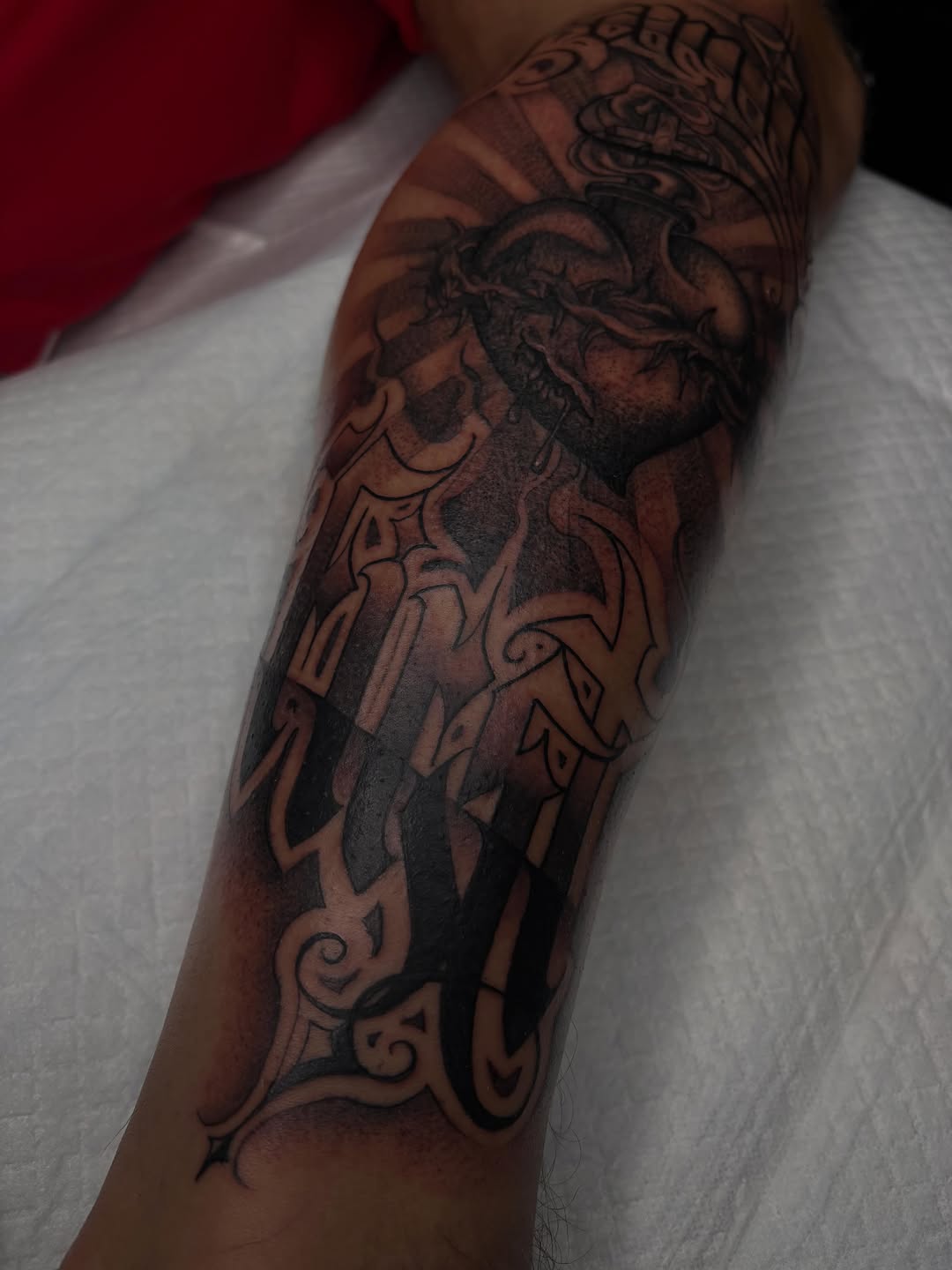 Tattoo by @trustydizon — black_and_grey, lettering_script