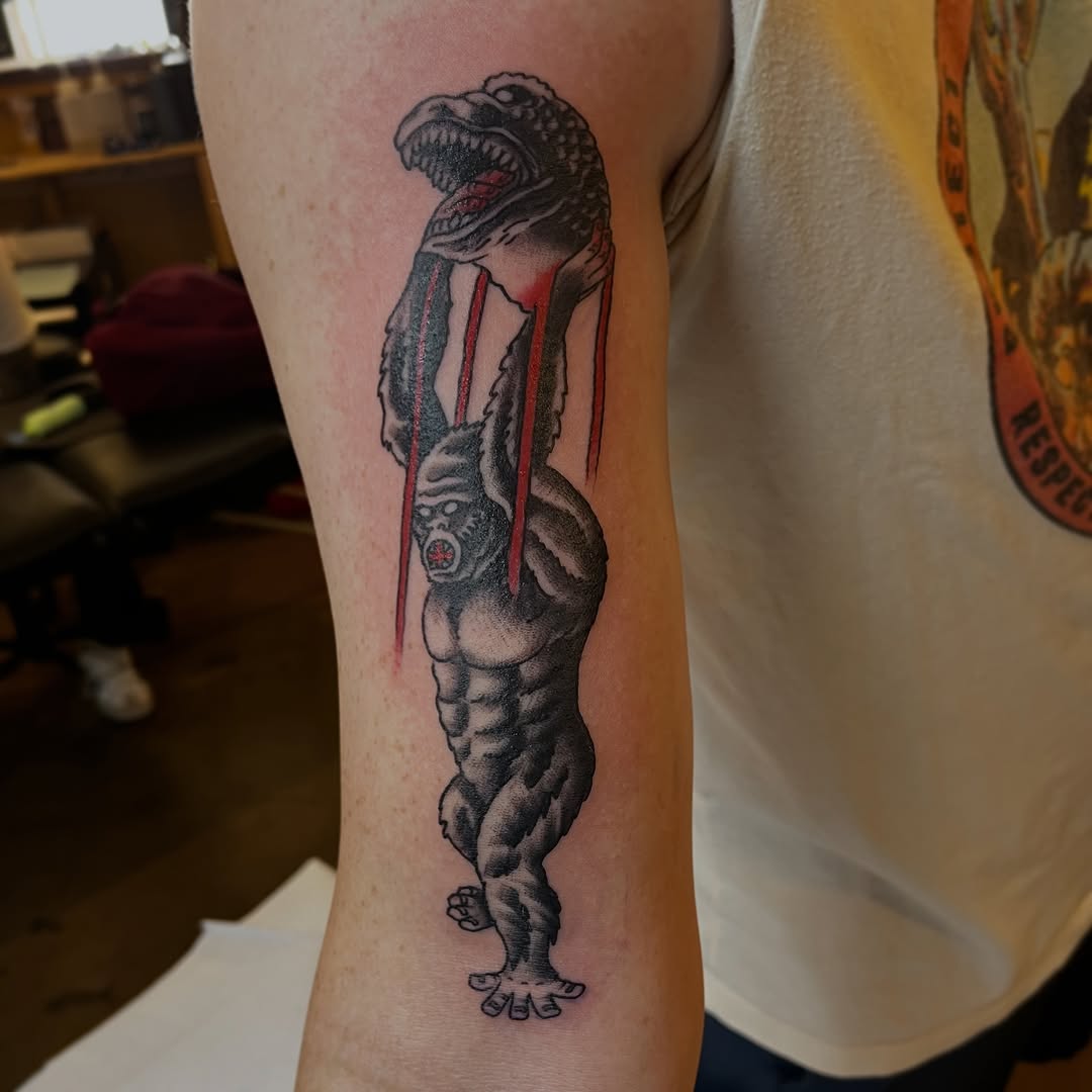Tattoo by @markpeoplestattoos — black_and_grey, trash_polka