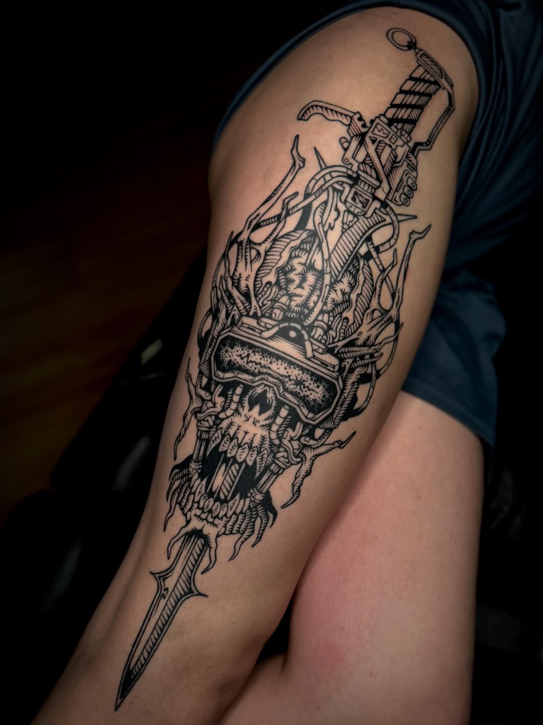 Tattoo by @trash.wizard — blackwork, illustrative
