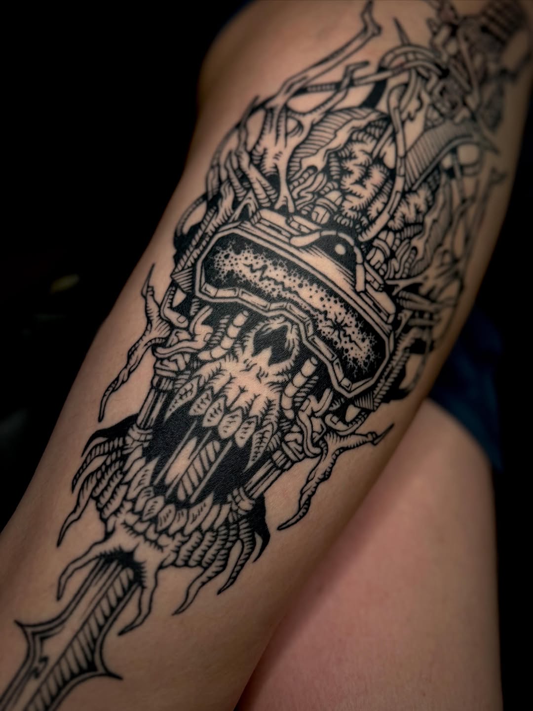 Tattoo by @trash.wizard — blackwork, illustrative