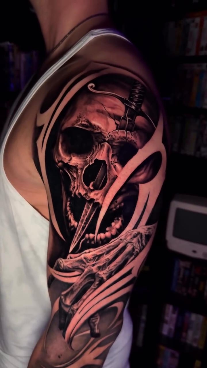 Tattoo by @itstommyink — blackwork, realism