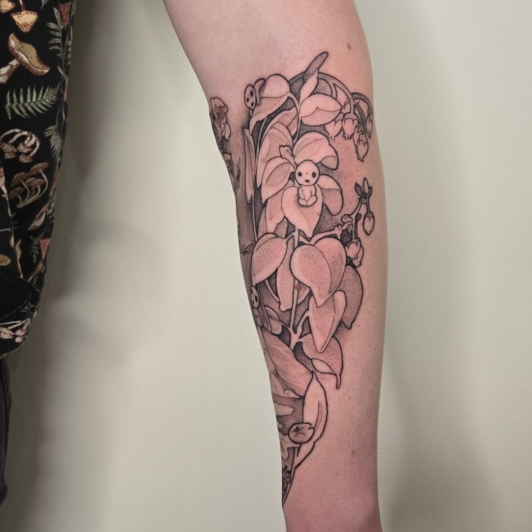 Tattoo by @savshimi — anime, black_and_grey