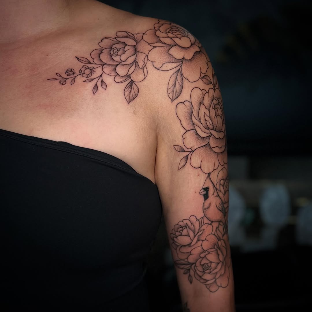 Tattoo by @tinarosetattoos — illustrative, black_and_grey