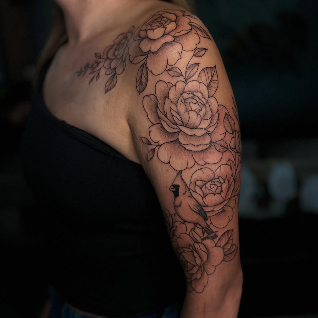 Tattoo by @tinarosetattoos — illustrative, black_and_grey