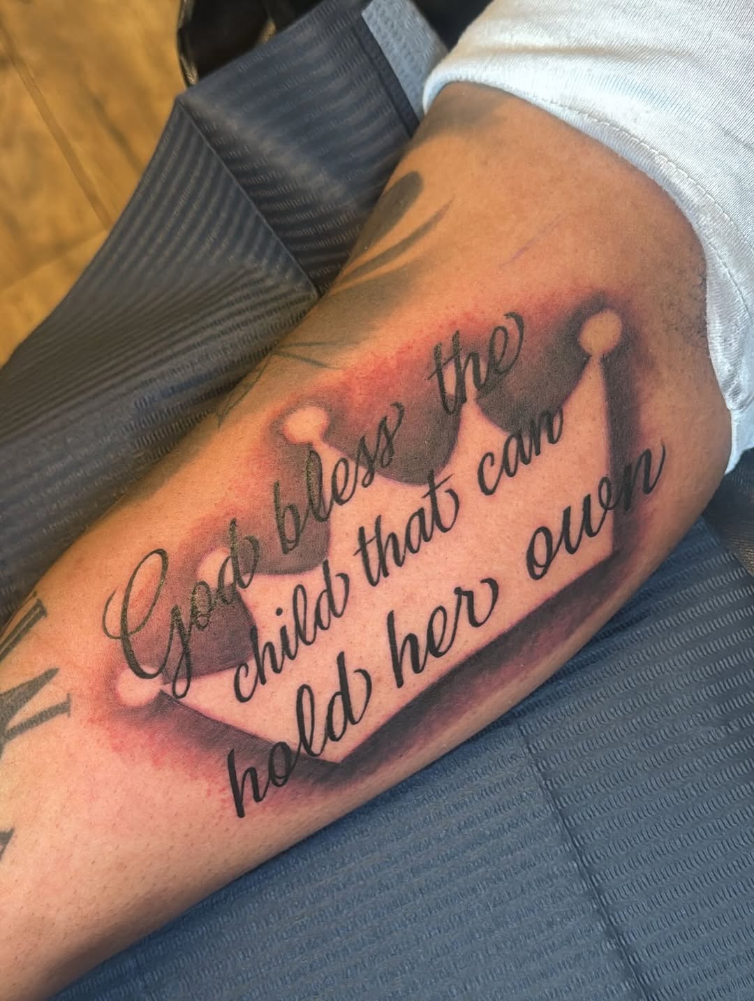 Tattoo by @crea8tive_director โ lettering_script, black_and_grey