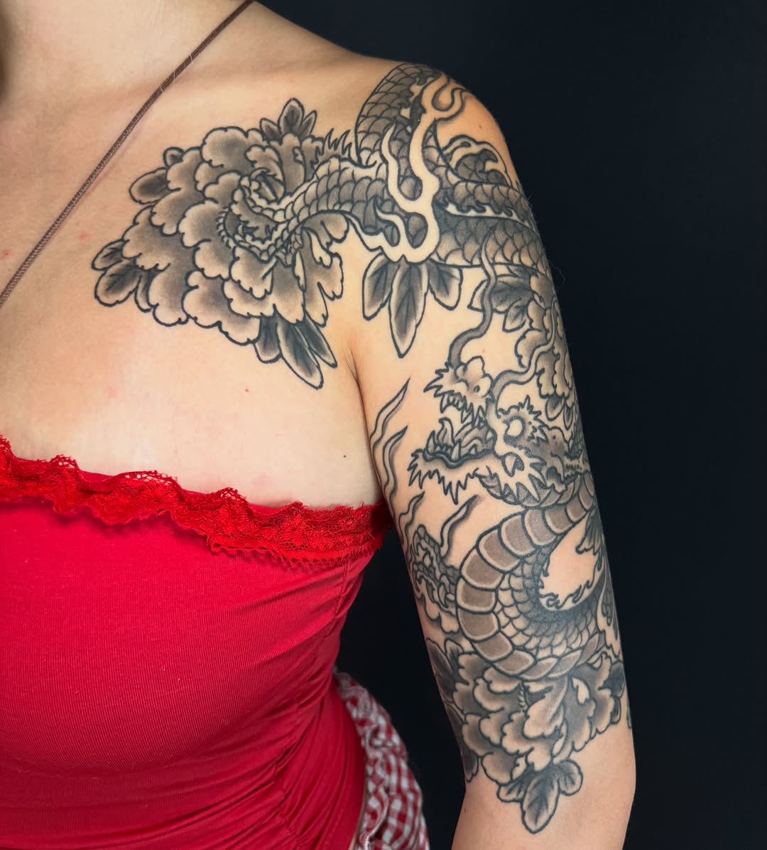 Tattoo by @leifhansentattooer — japanese_irezumi, black_and_grey