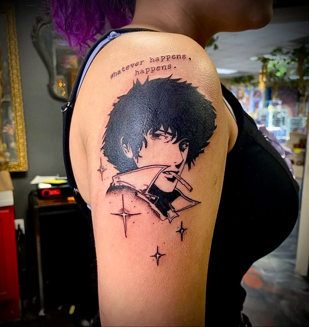 Tattoo by @kylehtattoo — anime, black_and_grey
