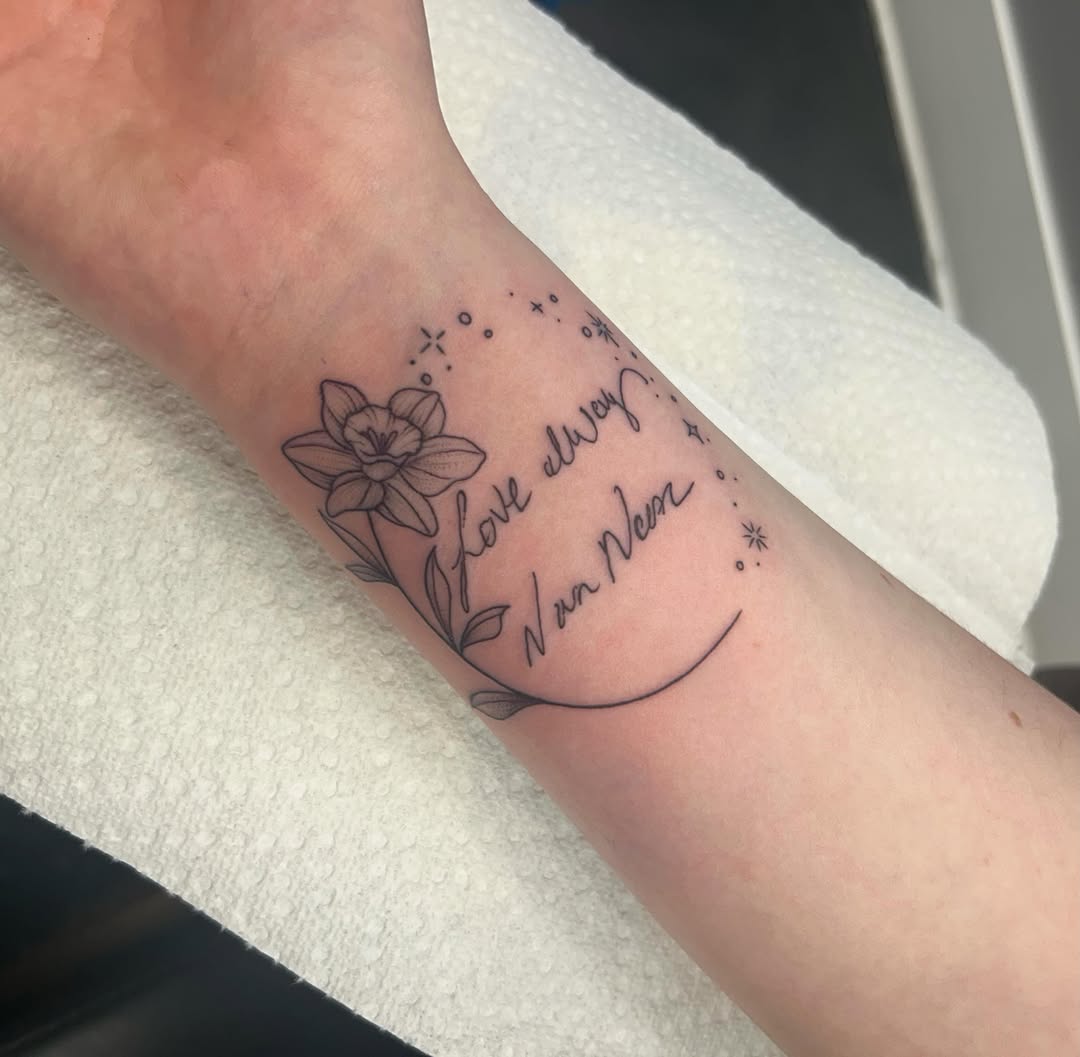Tattoo by @samibattle — fine_line, lettering_script