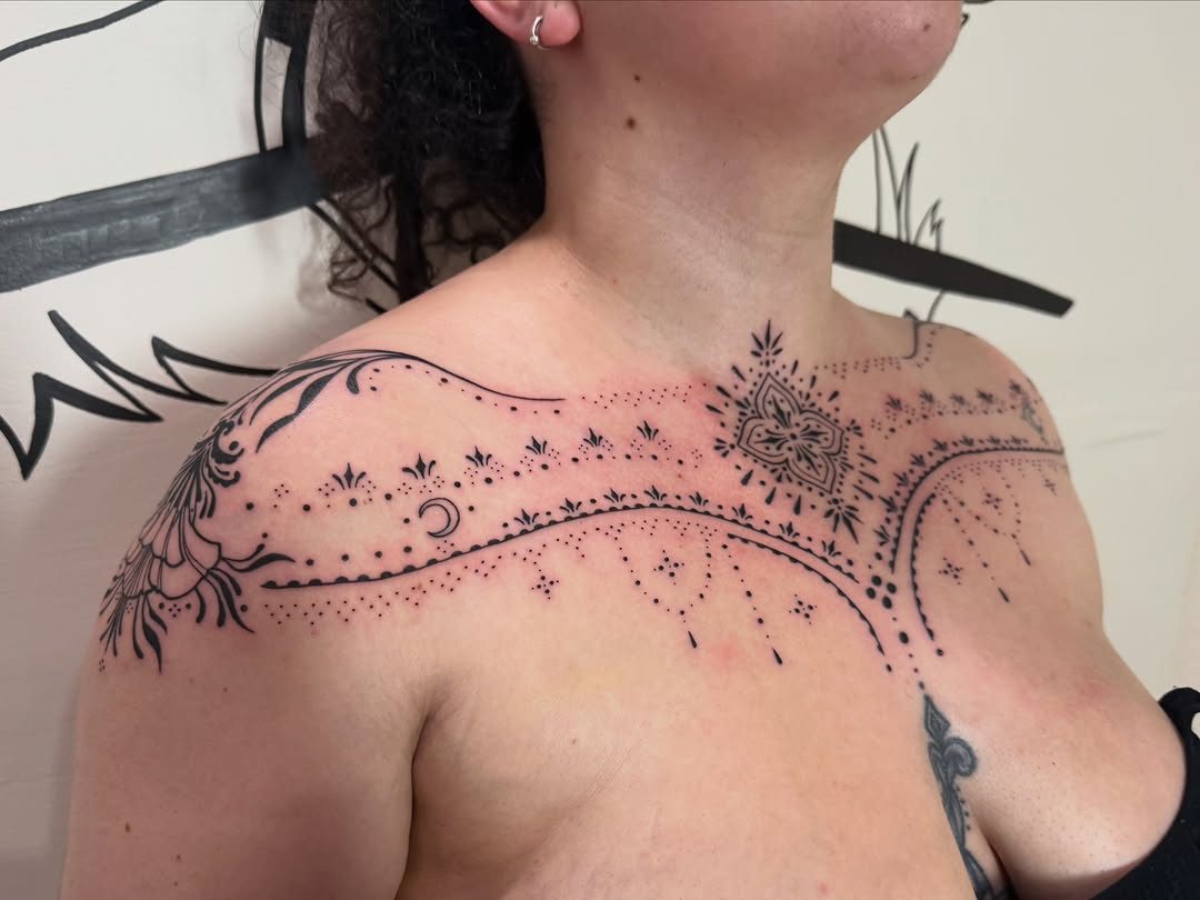 Tattoo by @manuinkatx — ornamental, dotwork
